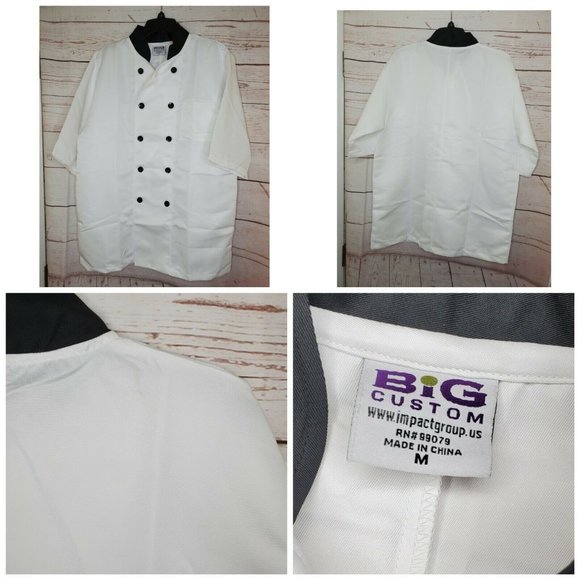 Medium White With Black Buttons & Neckline Chef Jacket Big Custom Impact Group - Picture 3 of 8